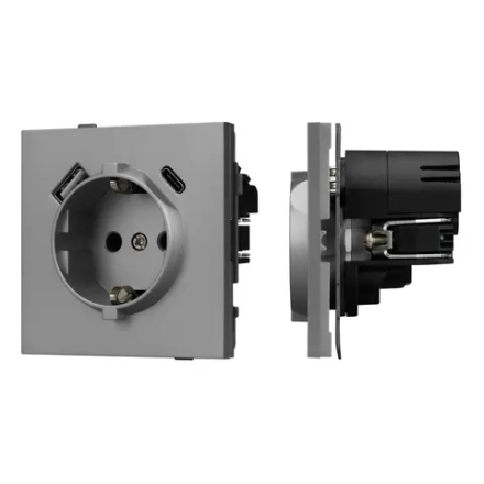 Механизм розетки с USB зарядкой SCT-TENDO-MUAC-PL-GR (230V, 16A) (Arlight, Графитовый) 054088
