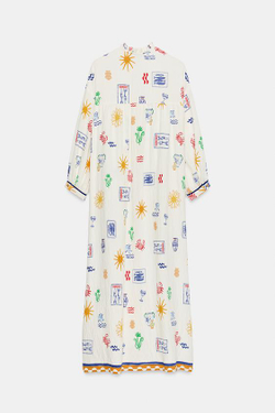 ZARA ДЛИННОЕ ПЛАТЬЕ С ПРИНТОМ, РАЗНОЦВЕТНЫЙ