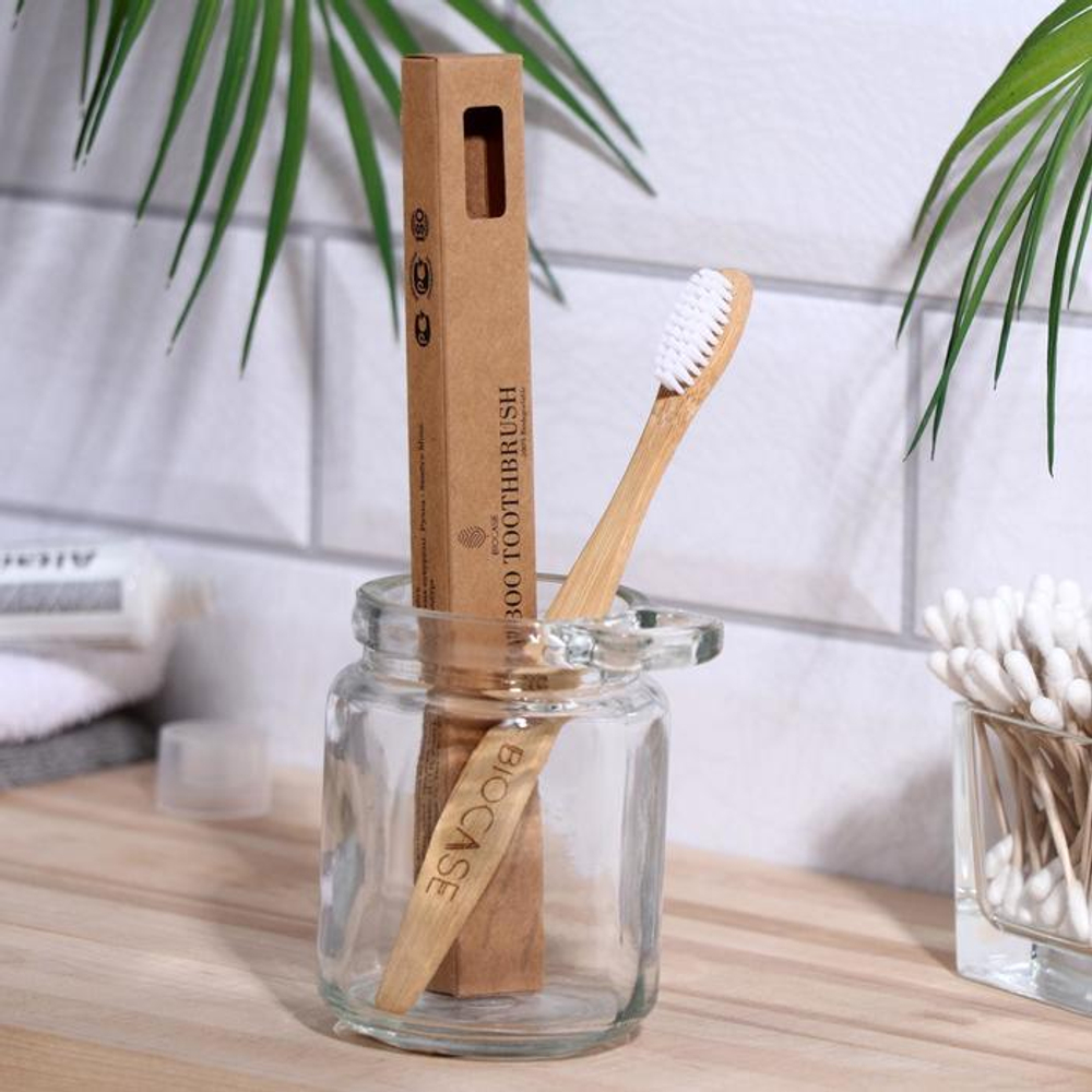 5058670 Бамбуковая зубная щётка Biocase, для взрослых, белая