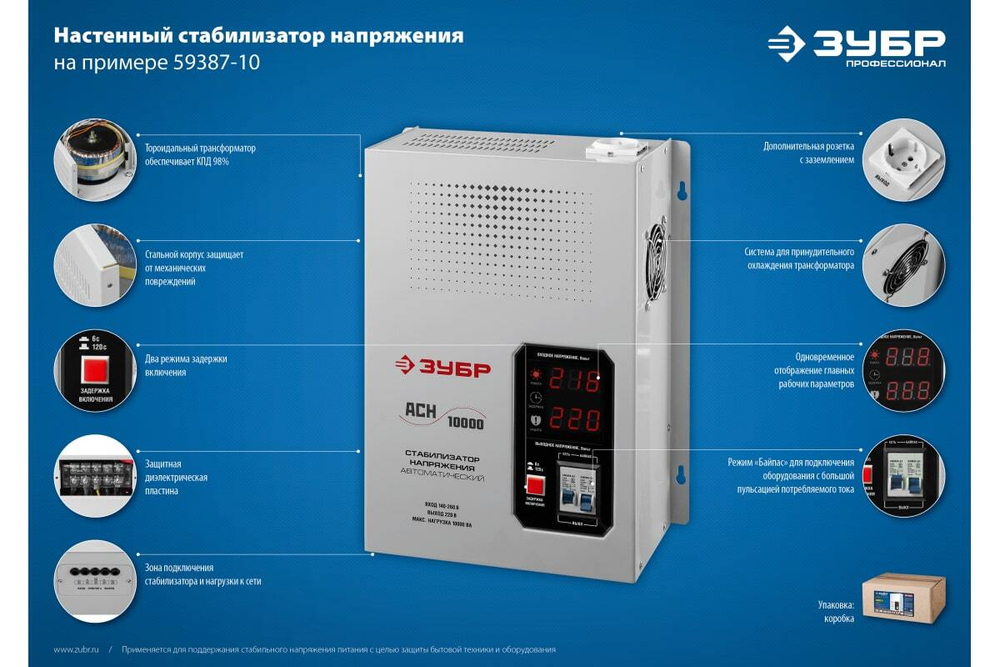 Автоматический стабилизатор напряжения Зубр Профессионал 10000ВА 59387-10