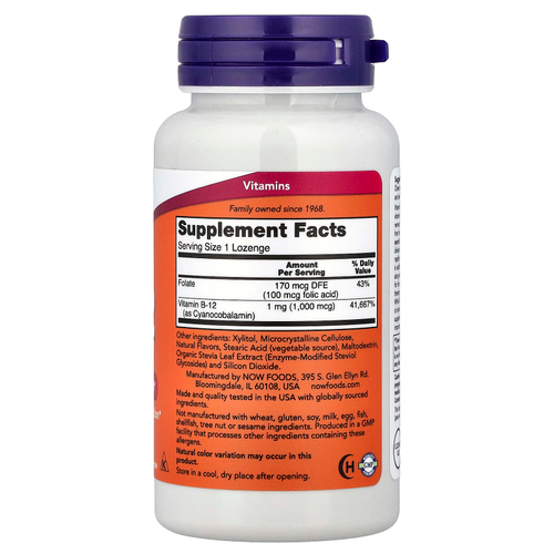 NOW Foods, витамин B12, 250 пастилок