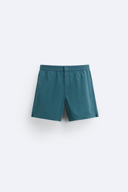 ZARA ПЛАВКИ КЛАССИЧЕСКОГО КРОЯ ИЗ РЕЛЬЕФНОЙ ТКАНИ, СИНЕ-ЗЕЛЕНЫЙ