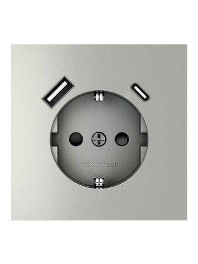 Розетка 1-м СП S70 16А с USB A+С с заземл. защ. шторки механизм сталь Voltum VLS040505