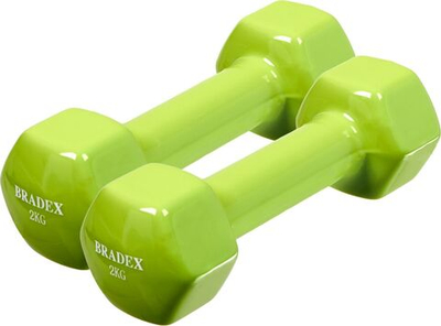 Набор гантелей обрезиненных по 2 кг, салатовые, 2 шт