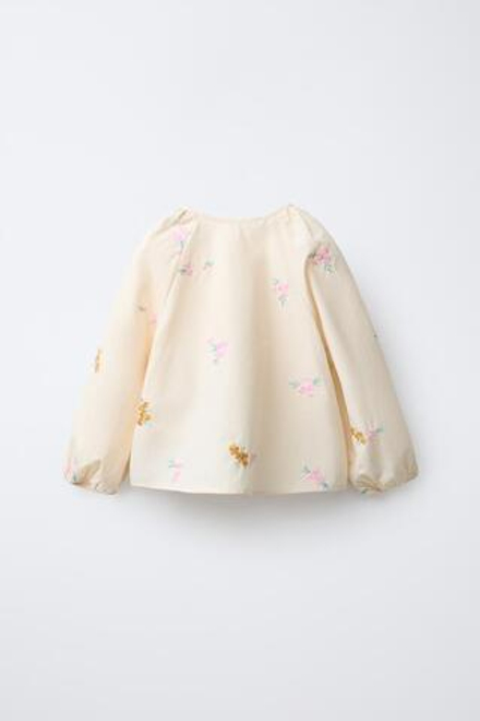 ZARA РУБАШКА С ВЫШИВКОЙ «ЦВЕТЫ», ЭКРЮ