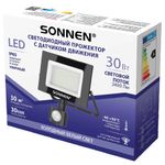 Прожектор светодиодный с датчиком движения 30 Вт, 6500 К, 2400 Лм, 30 м2, IP65, 161х146х51 мм, черный, SONNEN, 238417