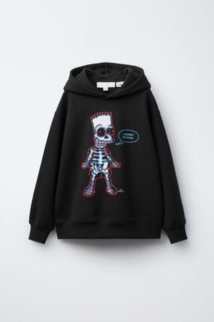 ZARA ХУДИ С КАПЮШОНОМ И ПРИНТОМ СКЕЛЕТА BART THE SIMPSONS ™ MATT GROENING, ЧЕРНЫЙ