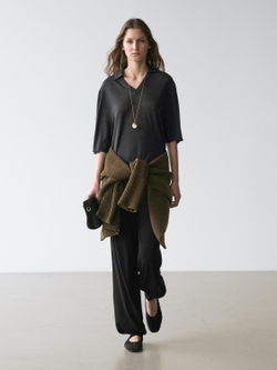 Massimo Dutti Свитер оверсайз из смесовой шерсти и шелка, свинцовый