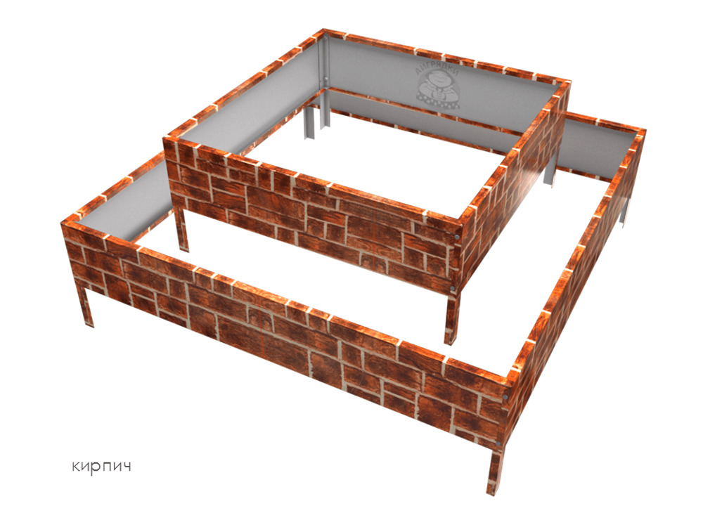 Клумба квадратная оцинкованная 2 яруса Кирпич