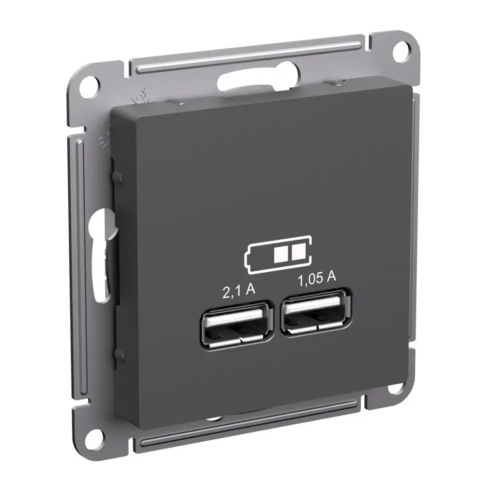 ATLASDESIGN USB РОЗЕТКА A+A, 5В/2,1А, 2х5В/1,05А, механизм, БАЗАЛЬТ