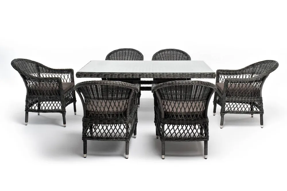 "Амароне" обеденная группа из искусственного ротанга на 6 персон, цвет графит