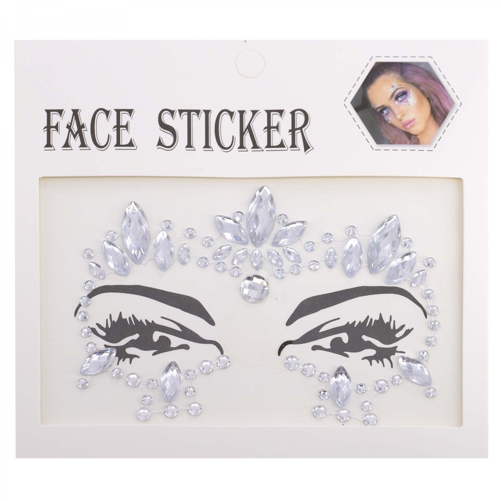 Наклейки-стразы Alingar, акриловые, "Декор для лица", оформление зоны лба и глаз, ассорти, пакет с европодвесом