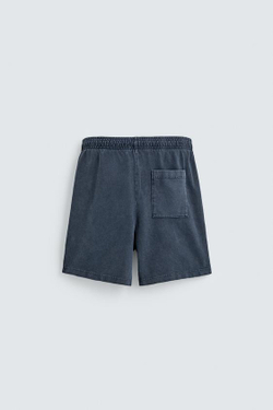 ZARA ШОРТЫ С ВАФЕЛЬНОЙ ФАКТУРОЙ И ЭФФЕКТОМ ПОТЕРТОСТИ, СИНИЙ