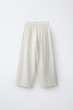 ZARA БРЮКИ WIDE LEG С ЖАТЫМ ЭФФЕКТОМ, СВЕТЛО-БЕЖЕВЫЙ