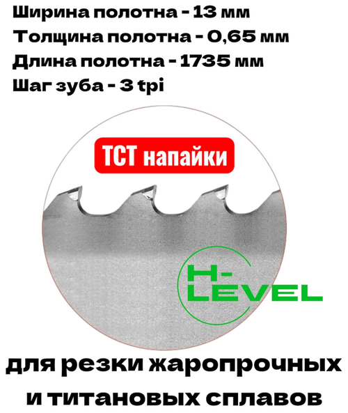 Полотно ленточное твердосплавное ТСТ 13х0,65х1735 мм 3tpi для JET J-350V