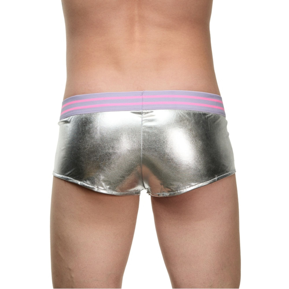 Мужские серебристые трусы-боксеры с широкой резинкой в полоску (Размер: S-M) (Цвет: серебристый)