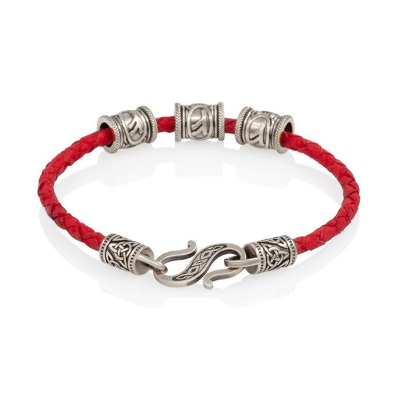 Браслет гайтан красный 3 мм с тремя рунами Феху Мельхиор, вид 2