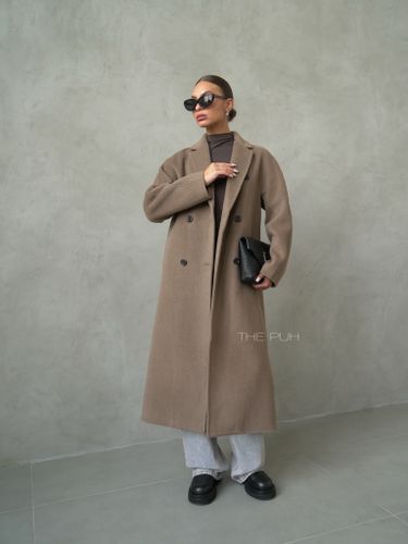 Коричневое двубортное пальто из шерсти