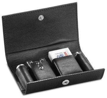 Т-образная бритва (станок) MERKUR сатинированный, разборный, в чехле из натуральной воловьей кожи