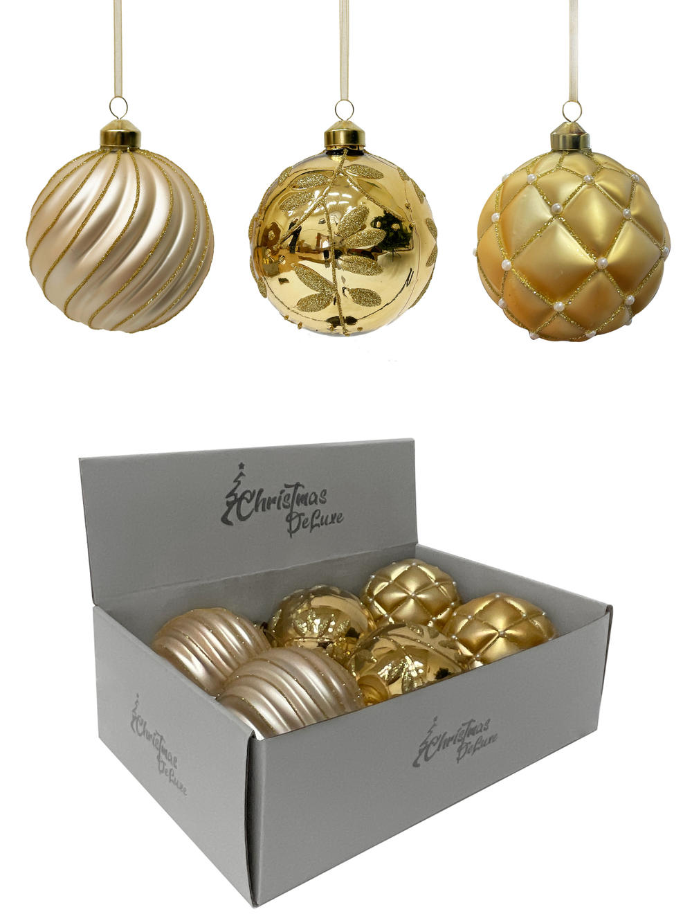 Набор шаров 10см 6шт ChristmasDeLuxe шампань/золото