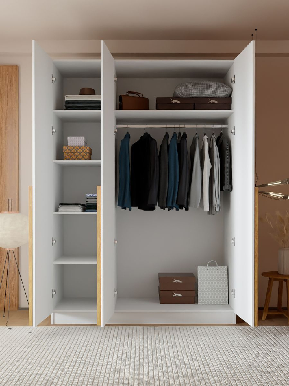 Шкаф распашной трехдверный Мираж, белый, 215х120х45