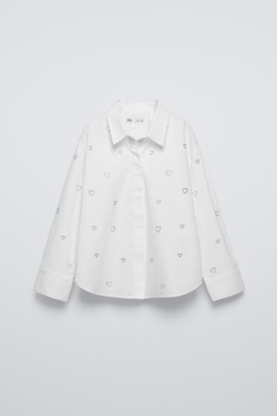ZARA РУБАШКА СО СТРАЗАМИ, БЕЛЫЙ