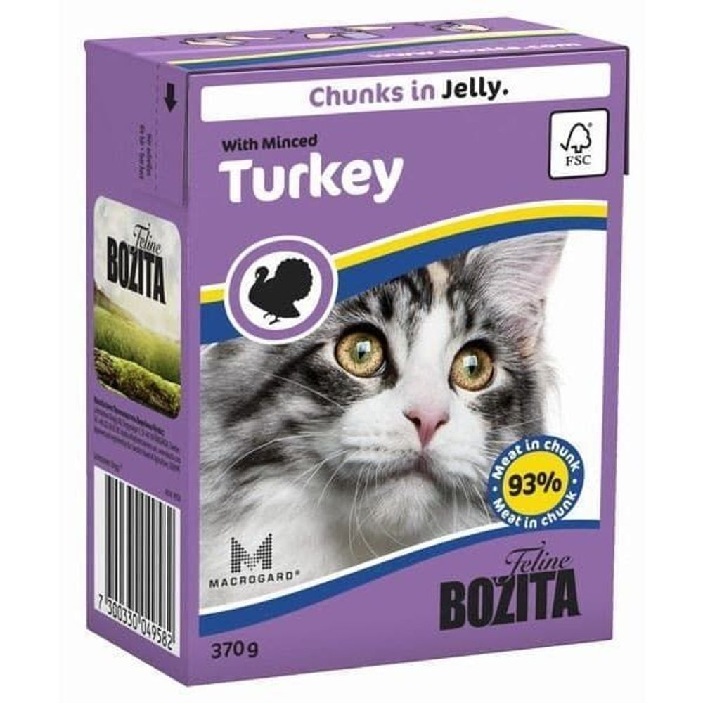 Bozita 370г. Кусочки в ЖЕЛЕ для кошек с рубленной индейкой (Minced Turkey)