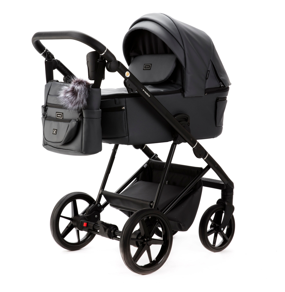 Детская универсальная коляска Adamex Vasco Deluxe V-SA5 2 в 1, Темно-серая Экокожа