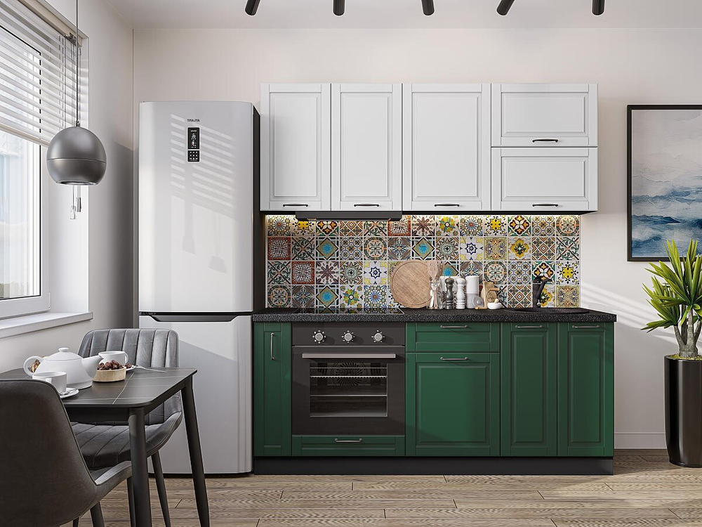 Прямая модульная кухня Дублин-01 Special White/Special Green - Graphite 2140*1900*600
