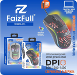 Мышь проводная FaizFull M74, DPI 1600, 4 кнопки, RGB, 1.5м, USB Black