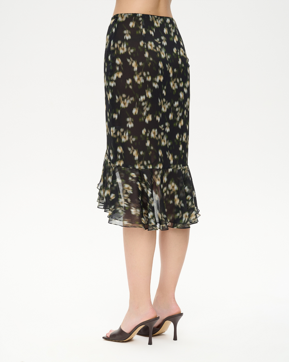 Юбка миди из принтованного шифона с воланом