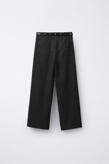ZARA БРЮКИ WIDE LEG В ТОНКУЮ ПОЛОСКУ С БЛЕСКОМ, АНТРАЦИТОВО-СЕРЫЙ