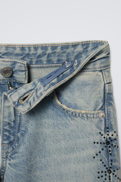 ZARA ДЖИНСЫ WIDE LEG СО СТРАЗАМИ, ГОЛУБОЙ