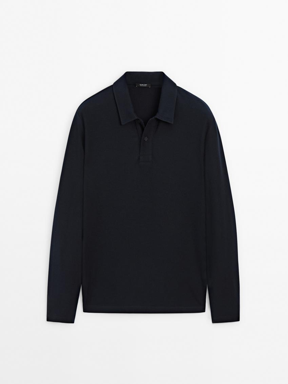 Massimo Dutti Поло с пуговицами, темно-синий