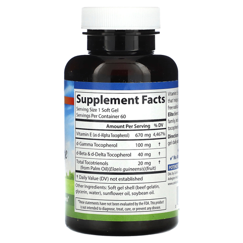 Carlson, E-Gems Elite, витамин E с токоферолами и токотриенолами, 670 мг (1000 МЕ), 60 мягких таблеток
