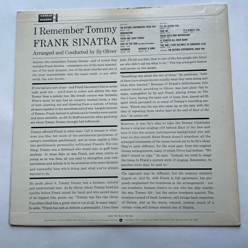 Винтажная виниловая пластинка LP Frank Sinatra I Remember Tommy (Япония 1977) (Без Оби)