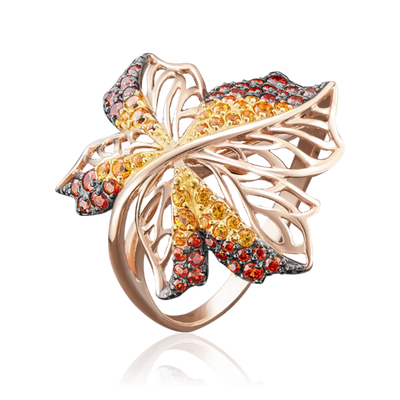 Кольцо «Кленовый лист» из красного золота с фианитами