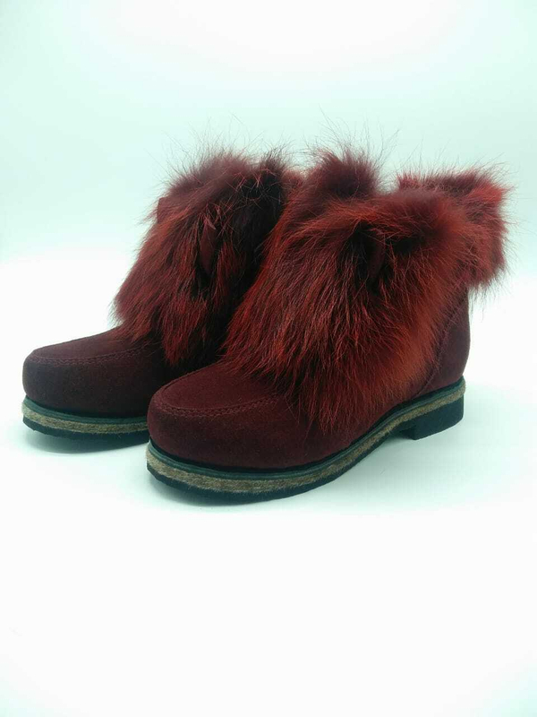 39 Унты-ботиночки женские на шнурках из замши и песца
