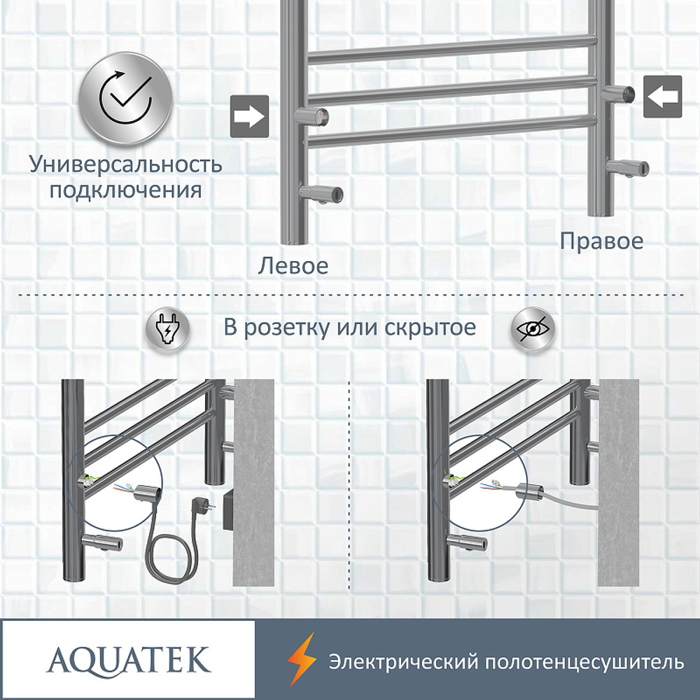 Электрический полотенцесушитель Aquatek Поларис П10 500x900 AQ EL KO1090CH Хром