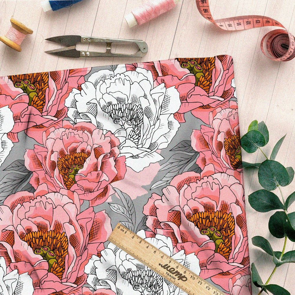 Ткань бязь шикарные пионы