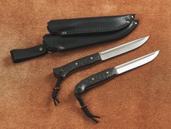 Спарка цельнометаллических финских ножей, сталь VG10, рукоять карбон (черный спейсер)