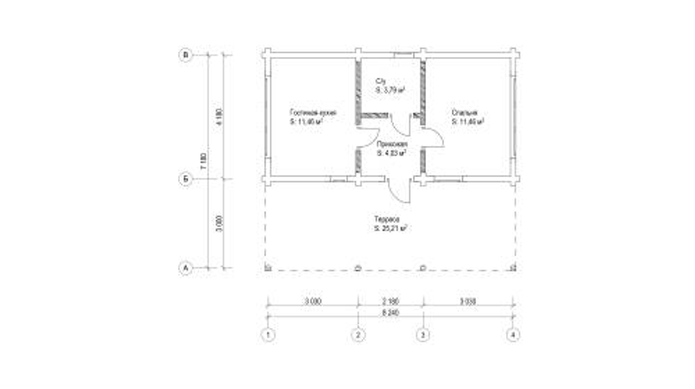 Проект Дома 59 кв. м из бруса Д-47