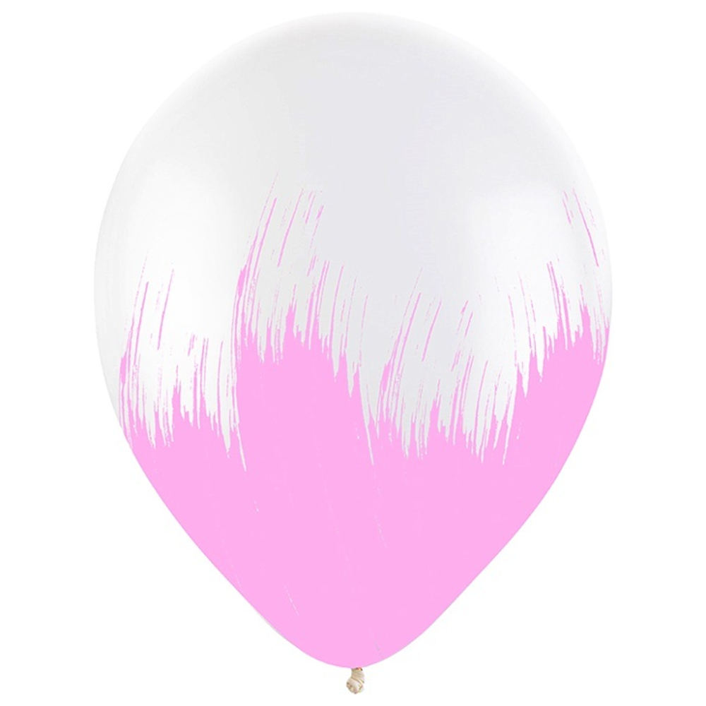 Воздушные шары Веселуха Кристалл прозрачный с рисунком Браш розовый, 10 шт. размер 12" #8122145