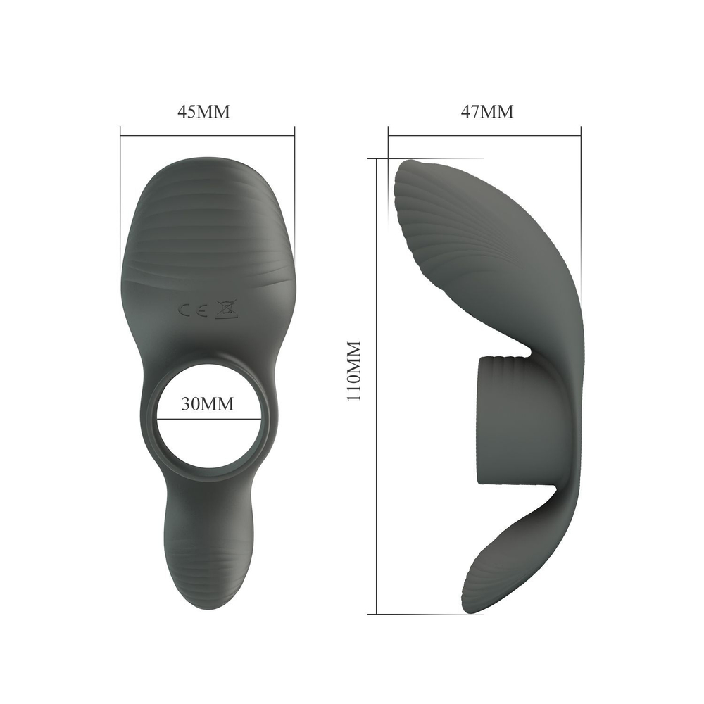 Серое кольцо на пенис с вибрацией (Цвет: серый)