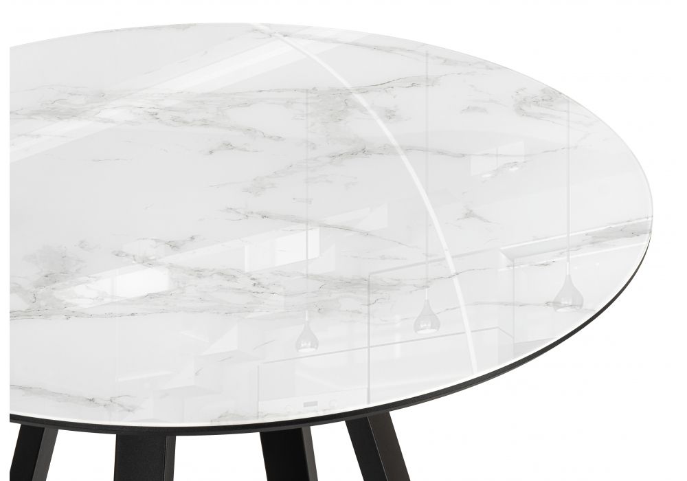 Стеклянный стол Норфолк 100х78 белый мрамор / черный