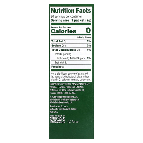 Whole Earth, листья стевии и архат с эритритолом, 80 пакетиков, 160 г (5,6 унции)