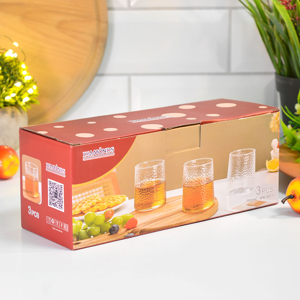 Набор стаканов 3шт 300мл из тонкого стекла, d7см, h8см