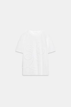 ZARA ФУТБОЛКА С ОБЪЕМНЫМИ ЦВЕТАМИ, БЕЛЫЙ