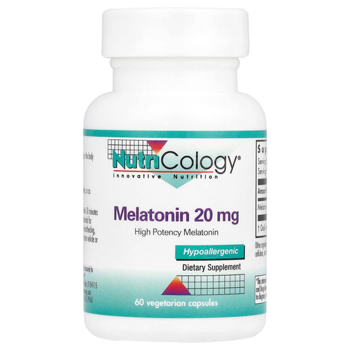 Nutricology, Мелатонин, 20 мг, 60 вегетарианских капсул