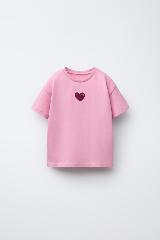 ZARA ФУТБОЛКА С ВЫШИВКОЙ, МЯГКИЙ РОЗОВЫЙ